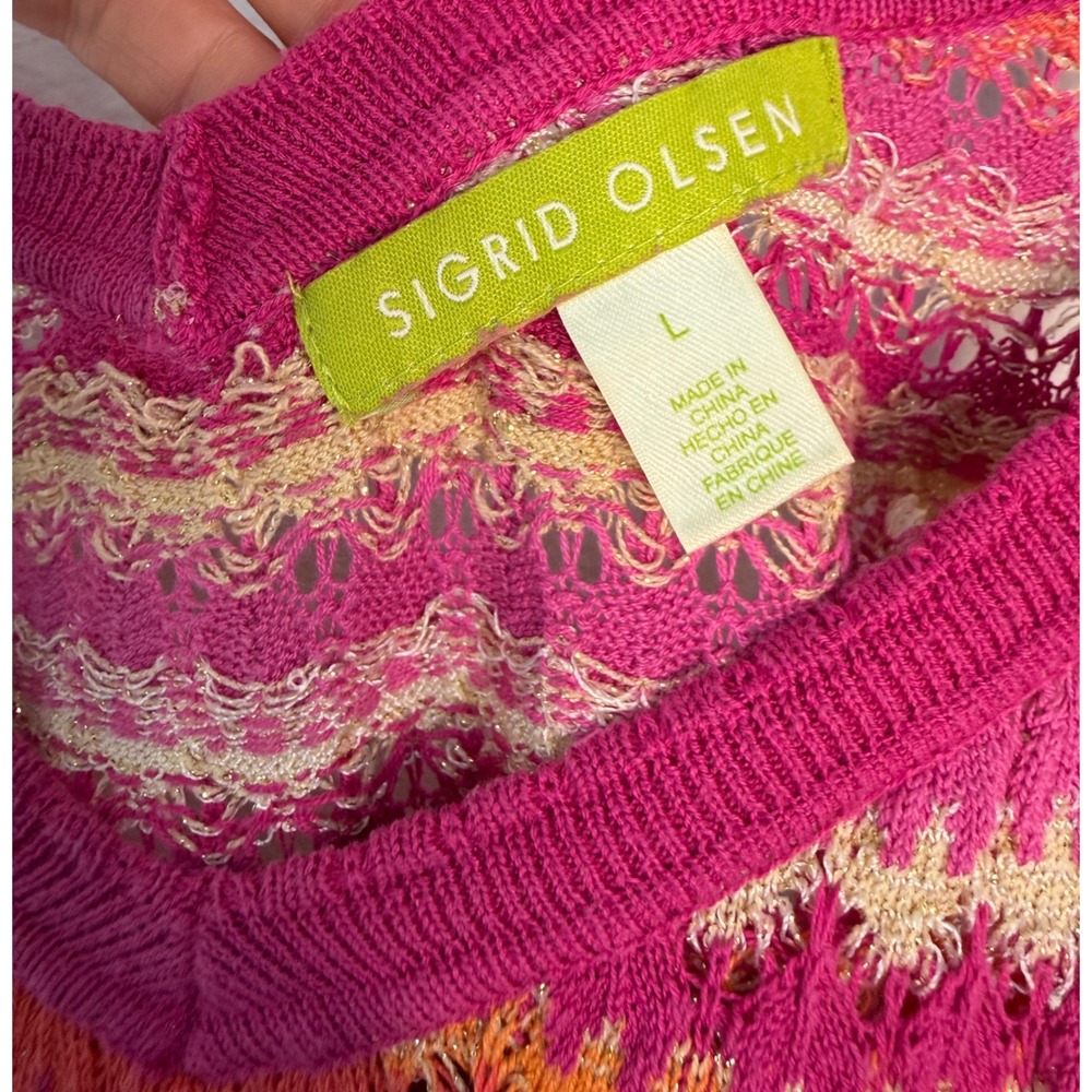 Vintage Y2K Sigrid Olsen Colorful Chevron Knit Tank Top Womens L Silk Blend Boho - Picture 5 of 8